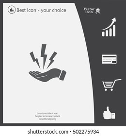 lightning on hand icon, vector illustration. Flat design style