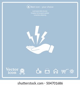 lightning on hand icon, vector illustration. Flat design style