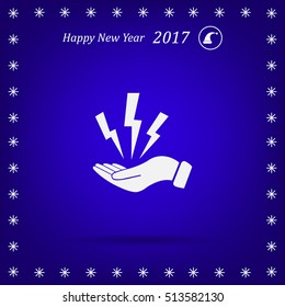 lightning on hand icon, vector illustration. Flat design style