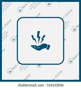lightning on hand icon, vector illustration. Flat design style