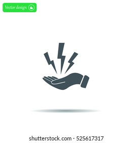 lightning on hand icon, vector illustration. Flat design style