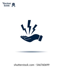 lightning on hand icon, vector illustration. Flat design style