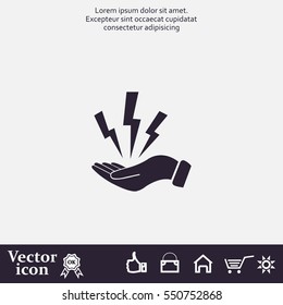 lightning on hand icon, vector illustration. Flat design style