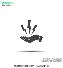 lightning on hand icon, vector illustration. Flat design style