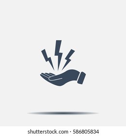 lightning on hand icon, vector illustration. Flat design style