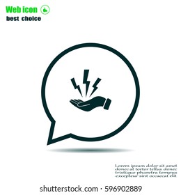 lightning on hand icon, vector illustration. Flat design style