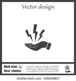lightning on hand icon, vector illustration. Flat design style