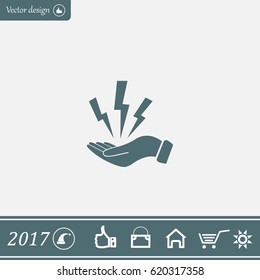 lightning on hand icon, vector illustration. Flat design style