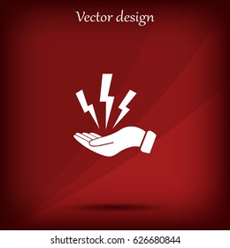 lightning on hand icon, vector illustration. Flat design style