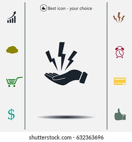 lightning on hand icon, vector illustration. Flat design style