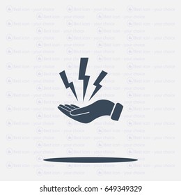 lightning on hand icon, vector illustration. Flat design style