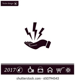 lightning on hand icon, vector illustration. Flat design style