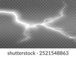 Lightning on an isolated transparent background. Flash of light, lightning png. Thunderstorm, natural phenomenon. Effect lightning png. Vector illustration.