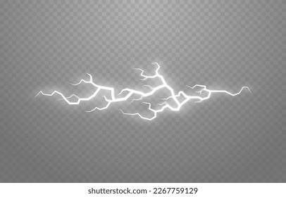 Relámpago sobre un fondo transparente aislado. Flash de luz, relámpago. Tormenta eléctrica, fenómeno natural. Rayo de efecto. Ilustración vectorial.