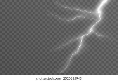 Relâmpago em um fundo transparente isolado. Flash de luz, png relâmpago. Tempestade, fenômeno natural. Efeito relâmpago png. Ilustração vetorial.