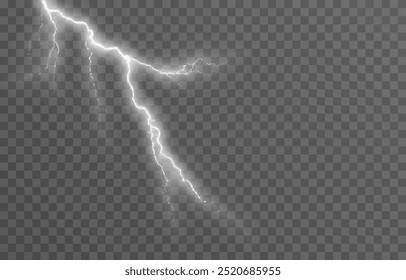 Relâmpago em um fundo transparente isolado. Flash de luz, png relâmpago. Tempestade, fenômeno natural. Efeito relâmpago png. Ilustração vetorial.