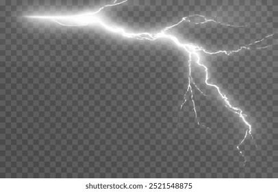 Relâmpago em um fundo transparente isolado. Flash de luz, png relâmpago. Tempestade, fenômeno natural. Efeito relâmpago png. Ilustração vetorial.