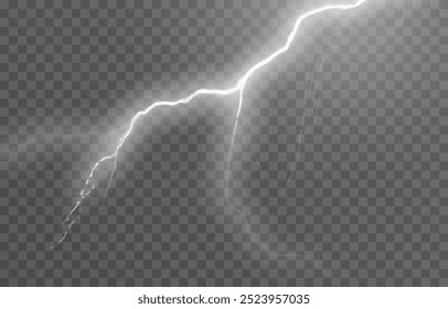 Relâmpago em um fundo transparente isolado. Flash de luz, png relâmpago. Tempestade, fenômeno natural. Efeito relâmpago png. Ilustração vetorial.