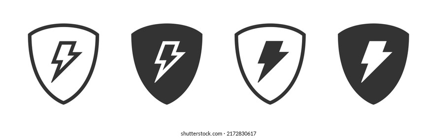 Lightning on shield icon. Shield and thunder bolt icon. Protect energy logo. Vector illustration.