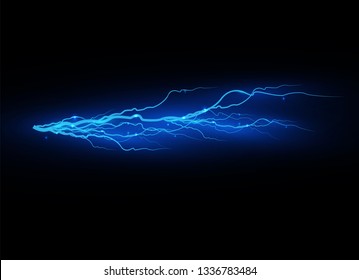 Lightning on a transparent background. Electric discharge and current. Magic and bright lighting effects. light blue. Vector illustration