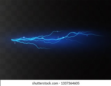 Lightning on a transparent background. Electric discharge and current. Magic and bright lighting effects. light blue. Vector illustration