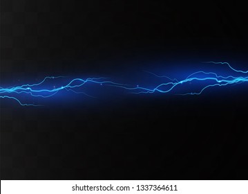 Lightning on a transparent background. Electric discharge and current. Magic and bright lighting effects. light blue. Vector illustration