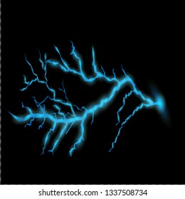 Lightning on a transparent background. Electric discharge and current. Magic and bright lighting effects. light blue. Vector illustration