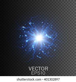 Lightning On A Transparent Background. Magic And Bright Lighting Effects. Vector Illustration