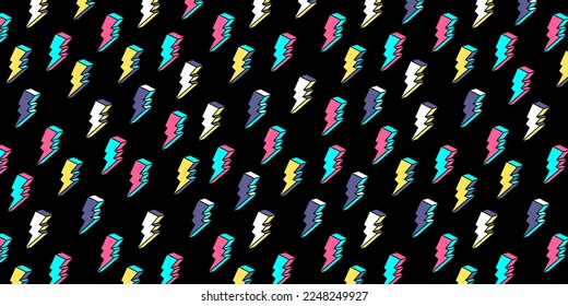 Lightning pattern on backdrop. Cartoon thunderbolt 80s-90s in comic style. Trendy retro style wallpaper. Modern abstract horizontal background. Vector EPS 10