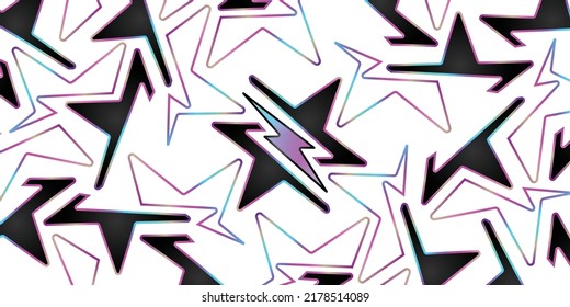 lightning pattern on white background with white stars, glowing colors. can be used to design t-shirts, wallpapers, screens, rock n roll music backgrounds and sports themed