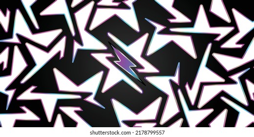 lightning pattern on white background with white stars, glowing colors. can be used to design t-shirts, wallpapers, screens, rock n roll music backgrounds and sports themed