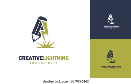 Lightning pencil logo design. vector