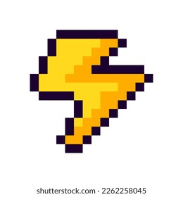 Lightning Pixel Art gaming item. Game pixel lightning icon, lightning 8Bit game resource. Pixelart vector Illustration isolated on white background.