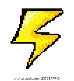 Lightning Pixel Art gaming item. Game pixel lightning icon, lightning 8Bit game resource. Pixelart vector Illustration