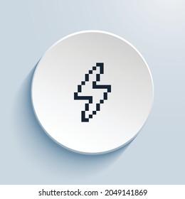lightning pixel art icon design. Button style circle shape isolated on white background. Vector illustration