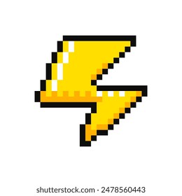 Lightning, pixel item for game interface. Energy magic game element. Lightning 8 bit resource.