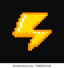 Lightning pixel item for game interface, energy magic game element, lightning 8 bit resource.