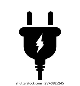 Icono de enchufe relámpago. Silhouette, negro, relámpago dentro de enchufe, diseño de energía. Icono de vector