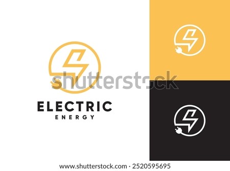 lightning with plug logo. electric energy concept design template