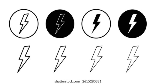 Lightning power charge icon Flat simple outline set