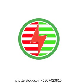 Lightning power icon vector illustration, circle and line shape, Lombok Indonesia red green color.