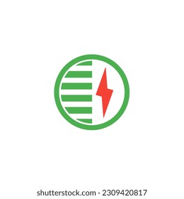 Lightning power icon vector illustration, circle and line shape, Lombok Indonesia red green color.