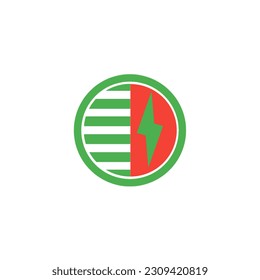 Lightning power icon vector illustration, circle and line shape, Lombok Indonesia red green color.