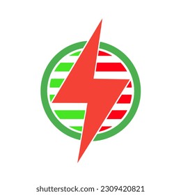 Lightning power icon vector illustration, circle and line shape, Lombok Indonesia red green color.