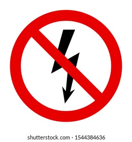 Lightning and prohibition sign on white