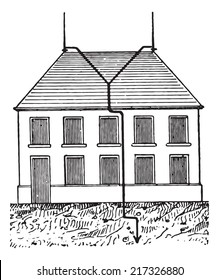 Edificio protegido relámpago, ilustración vintage grabada. Diccionario de palabras y cosas - Larive y Fleury - 1895.