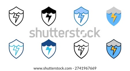 Lightning Protection icons set multiple style collection. Editable stroke 
