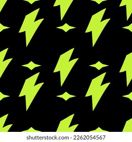 Lightning psychedelic seamless pattern. Trippy background with surreal element. 90s style pattern