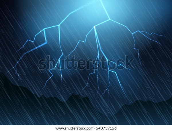 Blitze Und Regenblauer Hintergrund Naturdampf Blitz Vektorgrafik Stock Vektorgrafik Lizenzfrei