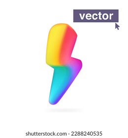 Logo de color arcoiris luminoso. Estilo de caricatura de plástico. Estilo de representación 3D vectorial emblema colorido brillante. Perfecto para aplicaciones creativas lindas, diseño moderno de vida nocturna, vibrante publicidad de blockchain.